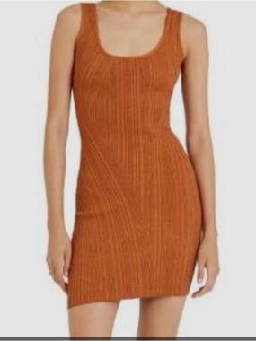 Herve Leger Sleeveless Ribbed Mini Dress in copper